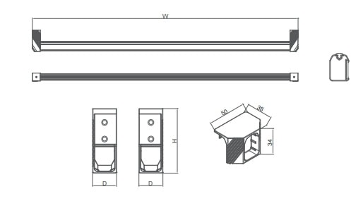 Violet pro series hanging rod (left) and trapezoid base (right)