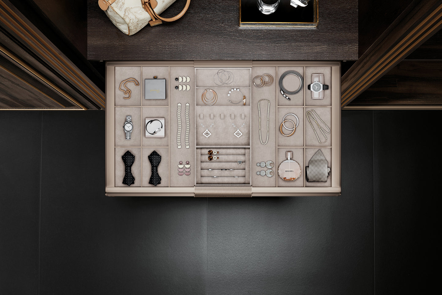 Violet soft closing decorations shelf