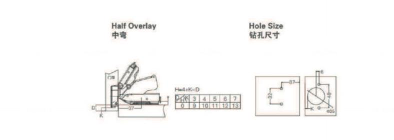 Hinge - 165 degrees fast mounted two section force buffering hinge