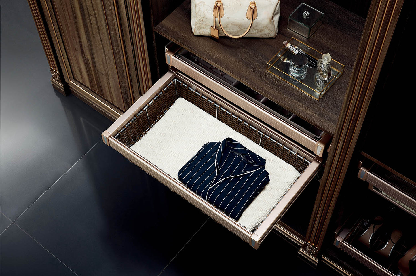 Violet soft closing rattan basket